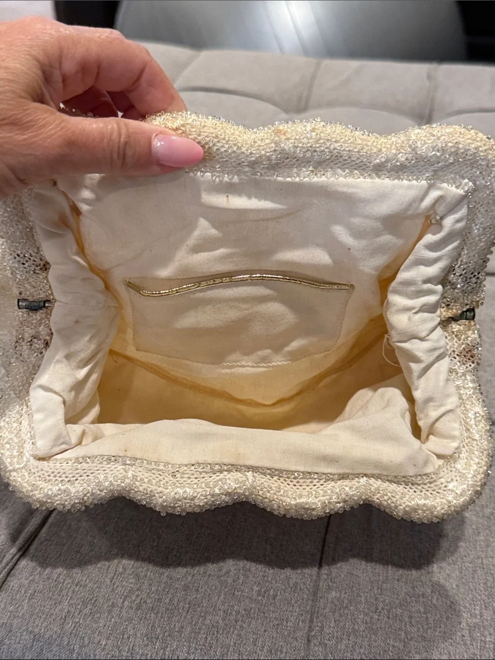 Elegant Beaded Clutch Handbag in Ivory